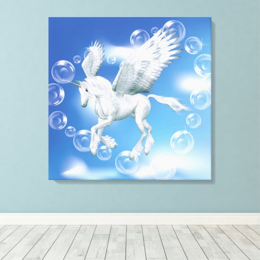 I Liebe Bubbles Unicorn Pegasus Leinwanddruck (Insitu (Holzboden))
