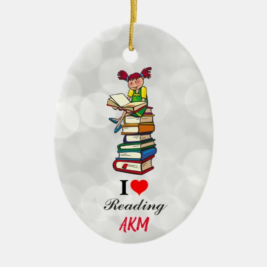 I Liebe Bücher lesen Monogramm Weihnachten Keramik Ornament (Vorne)