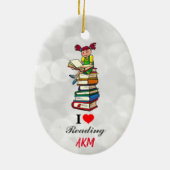 I Liebe Bücher lesen Monogramm Weihnachten Keramik Ornament (Hinten)