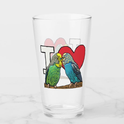 I Liebe Budgies Glas (Vorderseite)