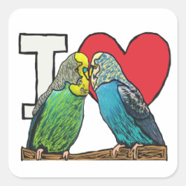 I Liebe Budgies Quadratischer Aufkleber