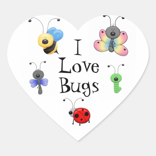 I Liebe Bugs Heart Shaped Sticker (Vorderseite)