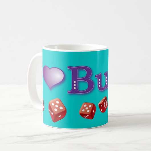 I Liebe Bunco mit roten Würfeln Kaffeetasse (Vorderseite Links)