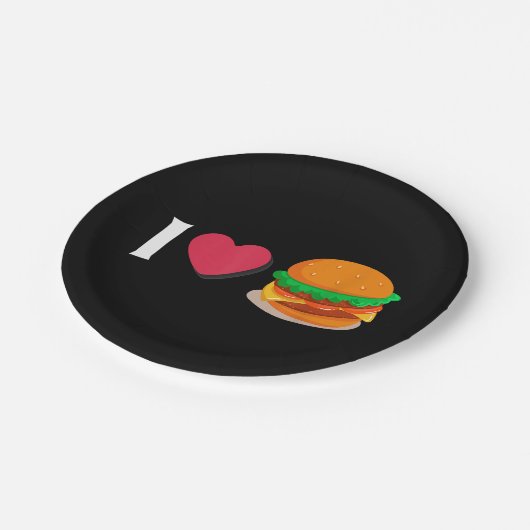 I Liebe Burger Cheeseburger ungesunde Ernährung Pappteller (Schrägansicht)