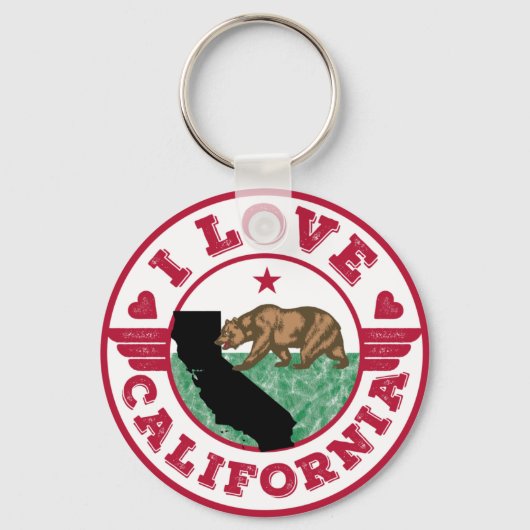 I Liebe California Staat Karte und Flagge Schlüsselanhänger (Vorderseite)