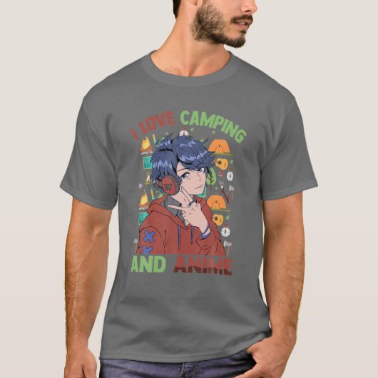 I Liebe Camping und Anime - Niedlich Kawaii - Mang T-Shirt (Vorderseite)