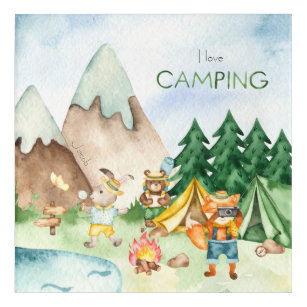 I Liebe Camping Woodland Animal Kids Aquarell Acryl Wandkunst