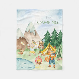 I Liebe Camping Woodland Animal Kids Aquarell Fleecedecke