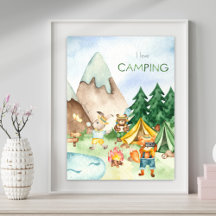 I Liebe Camping Woodland Animal Kids Aquarell