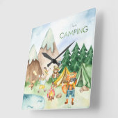 I Liebe Camping Woodland Animal Kids Aquarell Quadratische Wanduhr (Winkel)