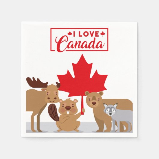 I Liebe Canada Moose Beaver Bear Wolf | Kanada Day Serviette (Vorderseite)