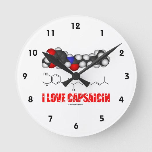 I Liebe Capsaicin (chemisches Molekül) Runde Wanduhr (Vorderseite)