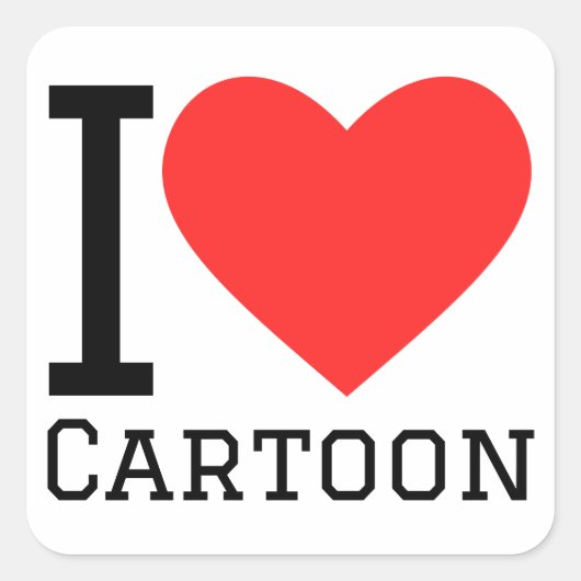 I LIEBE CARTOON QUADRATISCHER AUFKLEBER (Vorderseite)