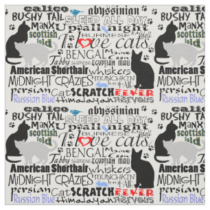 I Liebe Cats Black & White Newsprint Typografie Stoff