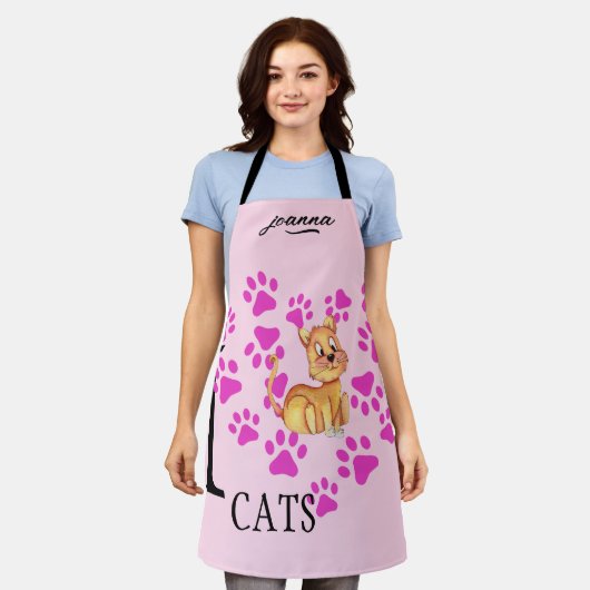 I Liebe Cats Schürze - rosa Herzklopfen Design (Getragen)