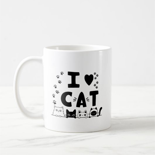 I Liebe Cats Tasse - Niedlicher Cat Print Coffee C (Links)