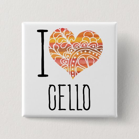 I Liebe Cello Orange Mandala Heart Button (Vorderseite)