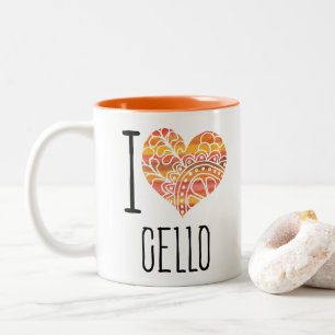 I Liebe Cello Orange Mandala Heart Zweifarbige Tasse