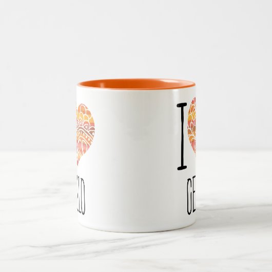 I Liebe Cello Orange Mandala Heart Zweifarbige Tasse (Mittel)