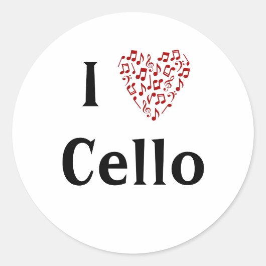 I Liebe Cello Rotes Herz Musiknoten Runder Aufkleber (Vorderseite)
