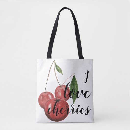 I Liebe Cherries Wasserfarbene handlackierte Monog Tasche (Vorderseite)