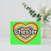 I Liebe Chester: Regenbogenherz Postkarte (Stehend Vorderseite)