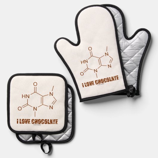 I Liebe Chocolate Theobromine Molecule Chemie Ofenhandschuh & Topflappen-Set (Vorderseite/Rückseite)