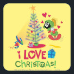 I Liebe Christmas - MARVIN THE MARTIAN™ Quadratischer Aufkleber<br><div class="desc">Looney Tunes Weihnachten</div>