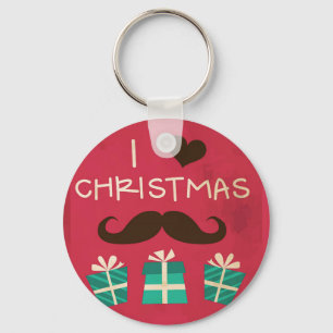I Liebe Christmas Mustache Button Schlüsselanhänge Schlüsselanhänger