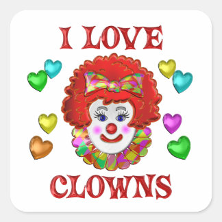 I LIEBE CLOWNS QUADRATISCHER AUFKLEBER
