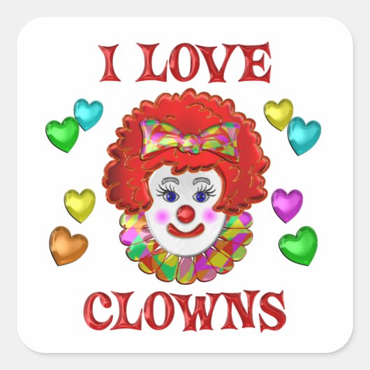 I LIEBE CLOWNS QUADRATISCHER AUFKLEBER (Vorderseite)