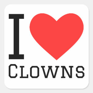 I LIEBE CLOWNS QUADRATISCHER AUFKLEBER