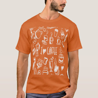 I Liebe Coffee Fun White Line Illustration T-Shirt