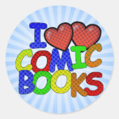 I Liebe Comic Books Runder Aufkleber (Vorderseite)