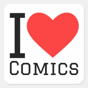 I LIEBE COMICEN QUADRATISCHER AUFKLEBER