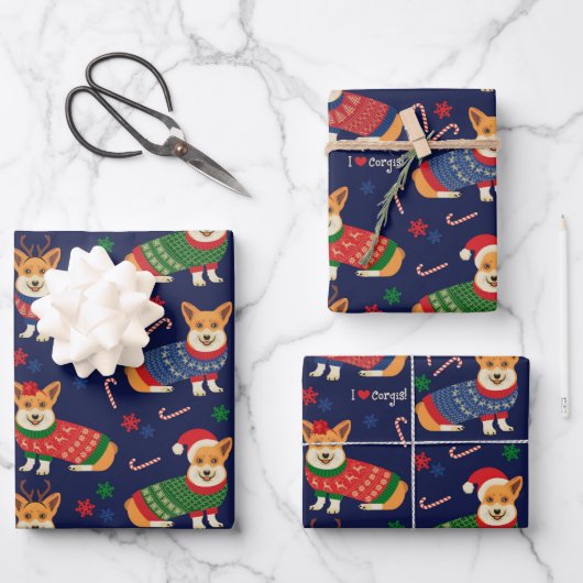 I Liebe Corgis Christmas Sweater Geschenkpapier Set (Vorderseite)