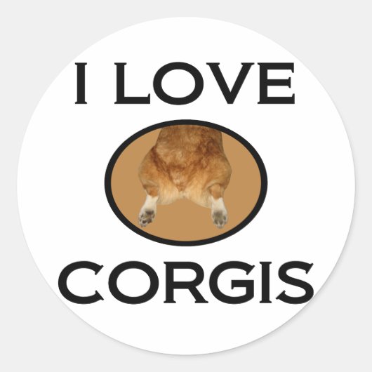 I Liebe Corgis Corgi Hintern Runder Aufkleber (Vorderseite)