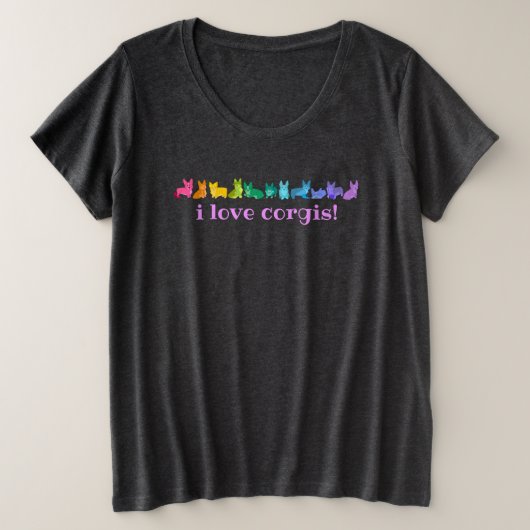 "I Liebe Corgis" Rainbow Corgis Große Größe T-Shirt (Design vorne)