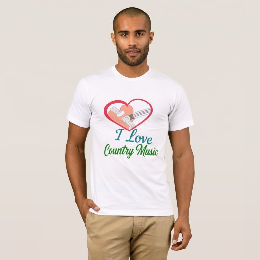 I Liebe Country Music - Herz- und Gitarrendesign T-Shirt (Vorne ganz)