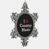 I Liebe-Countrymusik Schneeflocken Zinn-Ornament (Links)