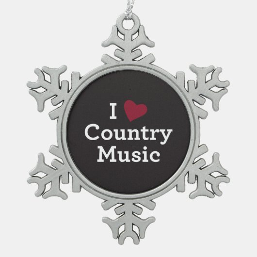 I Liebe-Countrymusik Schneeflocken Zinn-Ornament (Vorderseite)
