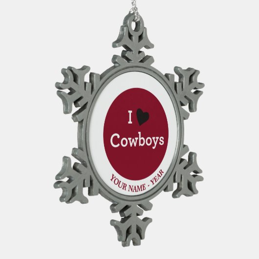I Liebe-Cowboys Schneeflocken Zinn-Ornament (Links)