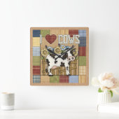 I Liebe Cows Country Patchwork Quadratische Wanduhr (Zuhause)