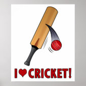 I Liebe Cricket Bat and Ball Poster (Vorne)