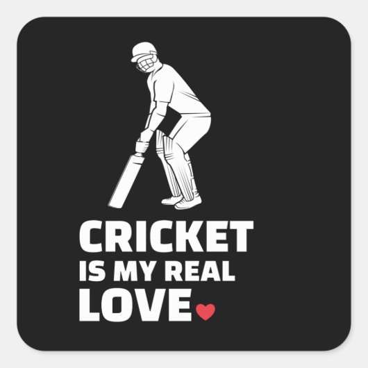 I Liebe Cricket Design Stilvolle Cricket Silhouett Quadratischer Aufkleber (Vorderseite)