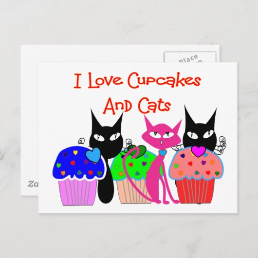"I Liebe cupcakes and cats"—Cupcake Lovers Geschen Postkarte (Vorne/Hinten)