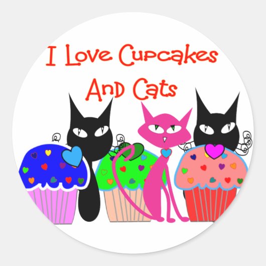 "I Liebe cupcakes and cats"—Cupcake Lovers Geschen Runder Aufkleber (Vorderseite)