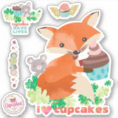 I Liebe cupcakes niedlich Maus Fuchs Zuckerguss Ge Aufkleber (Vorderseite)