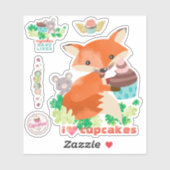 I Liebe cupcakes niedlich Maus Fuchs Zuckerguss Ge Aufkleber (Blatt)