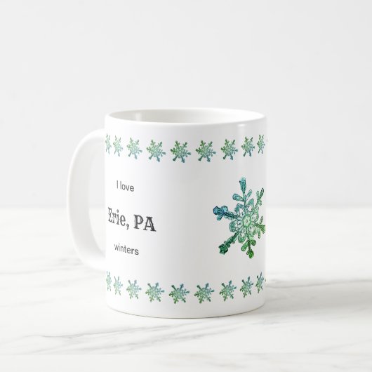 I Liebe Custom City Winters Erie PA Snowflake Tass Kaffeetasse (Vorderseite Links)